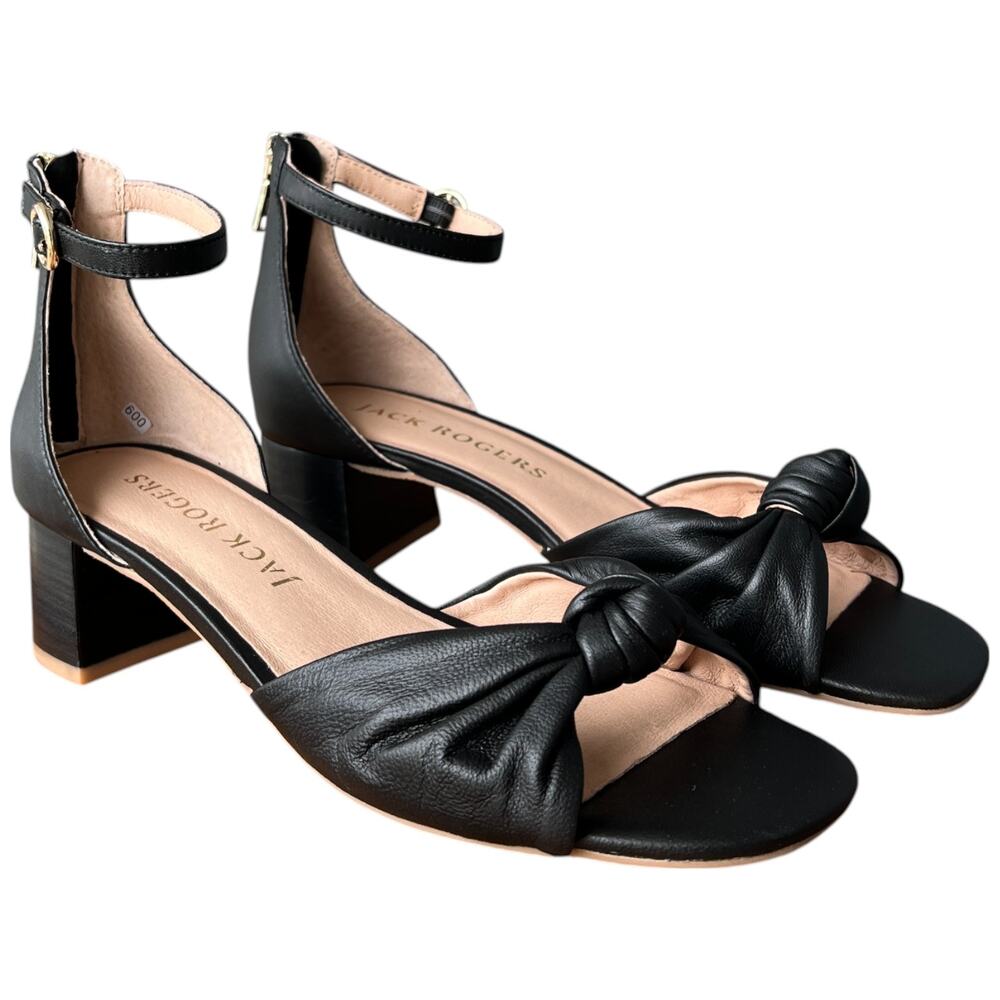 JACK ROGERS Abigail Mid Heel Women's Size 8 Black Leather Knot Dress Sandals - Picture 7 of 14